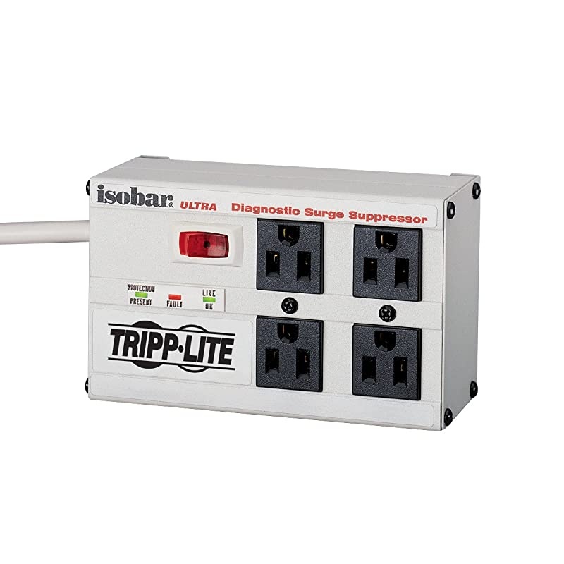 ISOBAR4ULTRA Isobar 4 Outlet Surge Protector Power Strip 6ft Cord RightAngle Plug Metal Lifetime Limited Warranty Dollar 50000 Insurance White