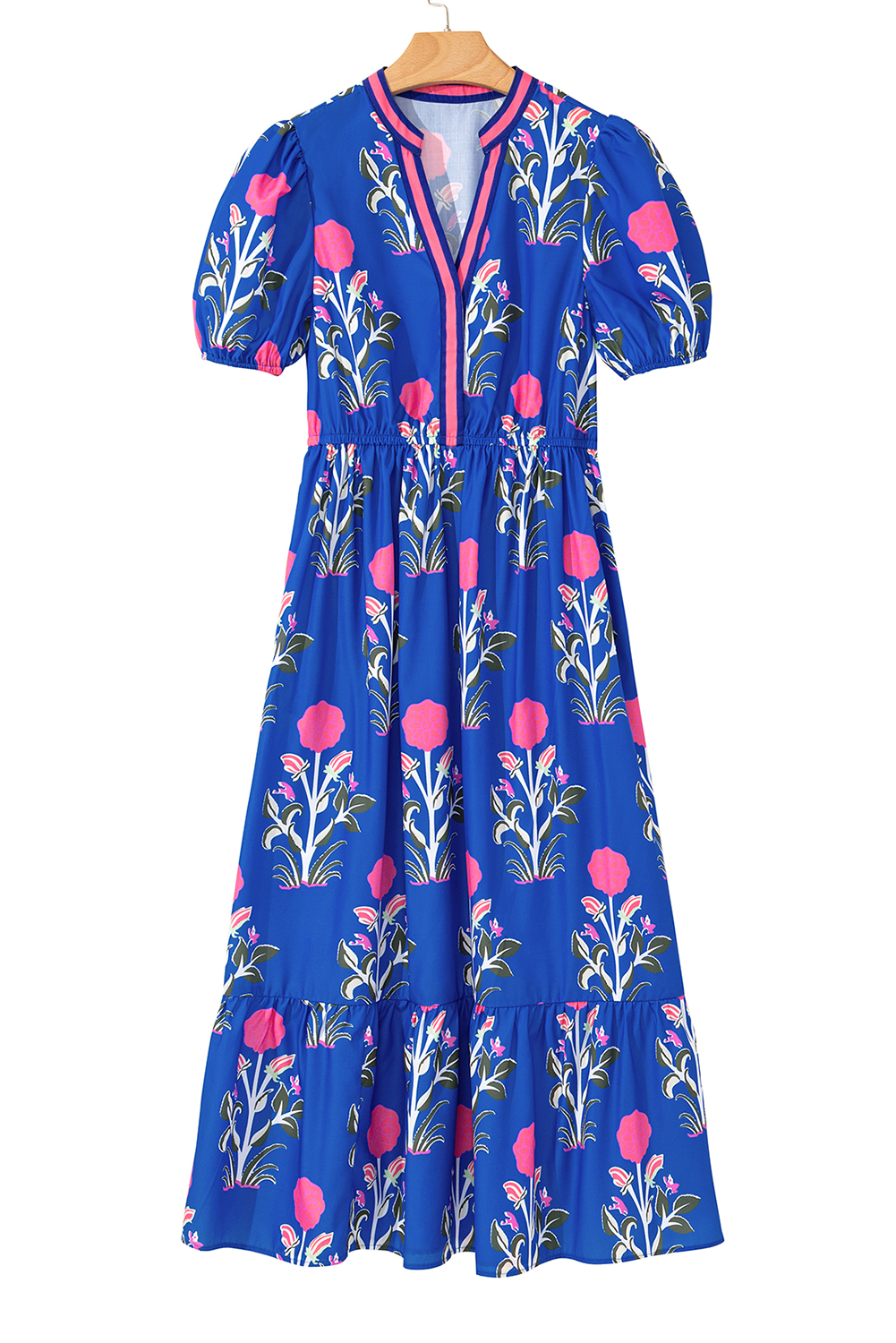 Multicolour Floral Print Split Neck Midi Dress