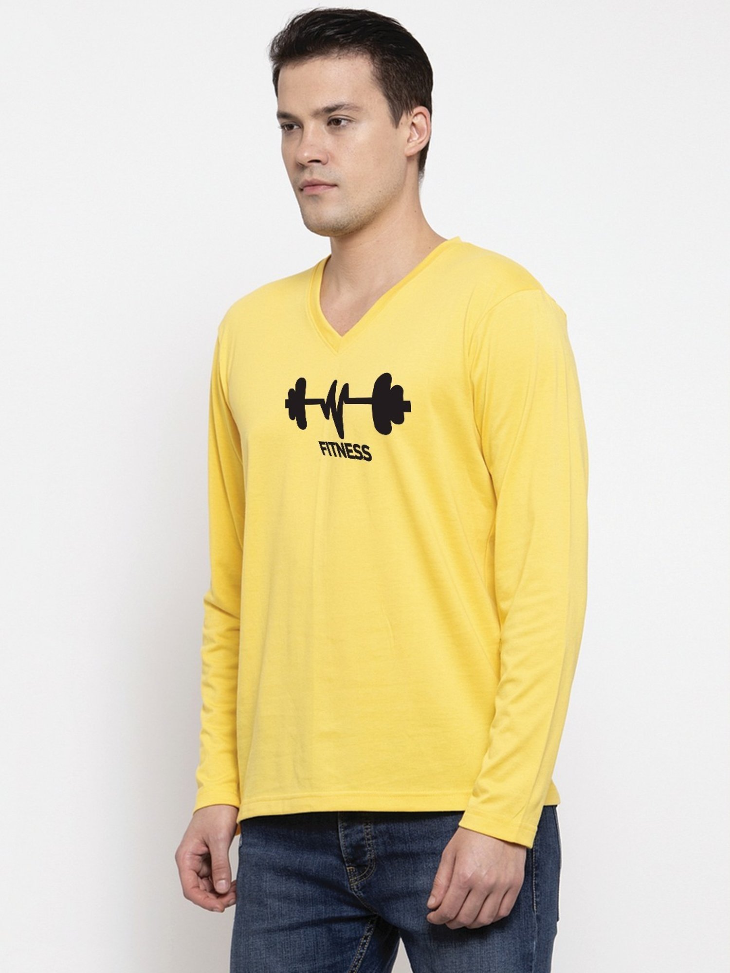 Friskers Yellow Cotton Slim Fit Printed T-Shirt