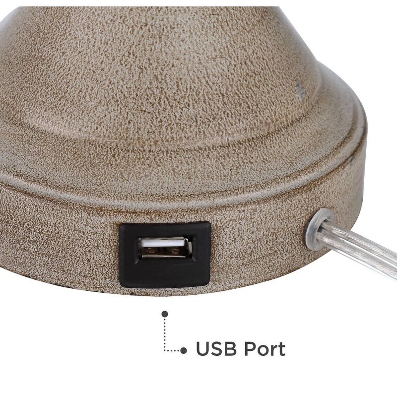 Possini Euro Design Industrial Table Lamp Oil Rubbed Bronze Clear Glass Burlap Tapered Drum Shade for Living Room Bedroom Bedside