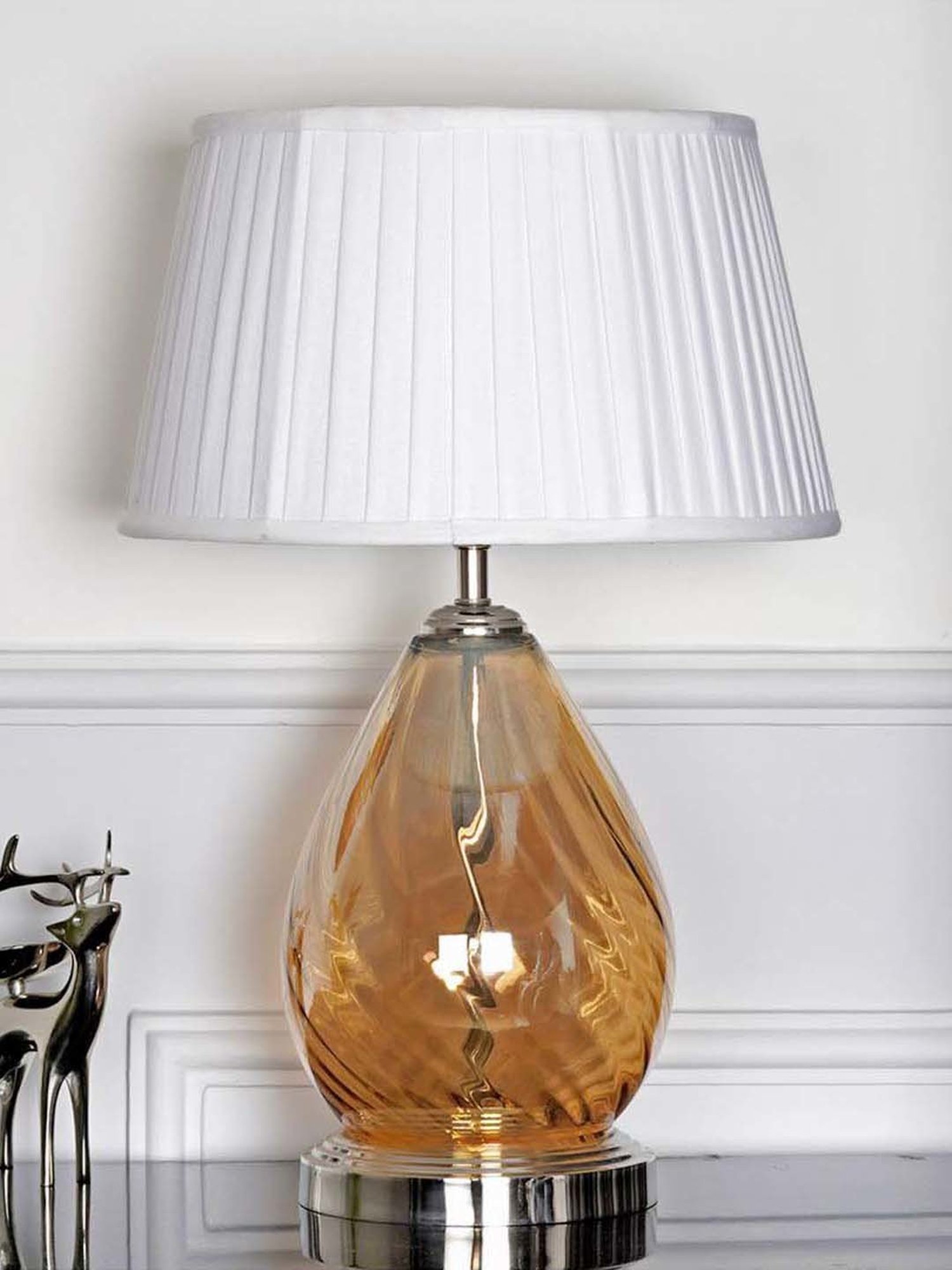 Kapoor Lamp Shades Amber & Nickel Glass Decade Table Lamp With Cotton Shade