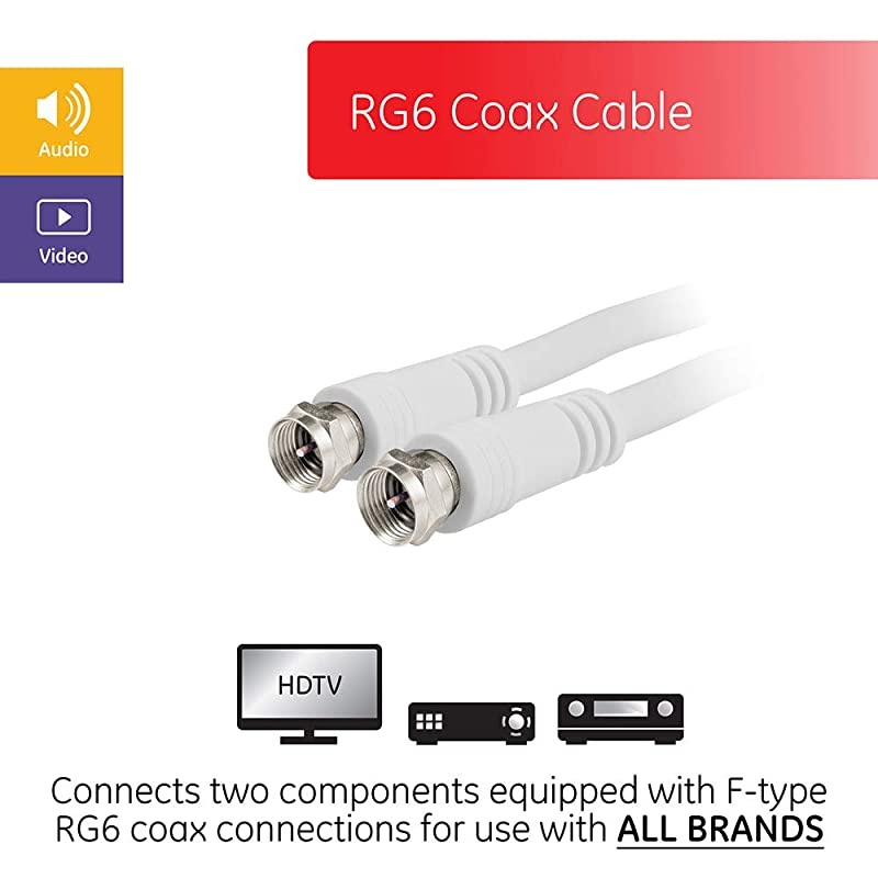 RG6 Coaxial Cable, 15 ft. F-Type Connectors, Double Shielded Coax, Input Output, Low Loss Coax, Ideal for TV Antenna, DVR, VCR, Satellite Receiver, Cable Box, Home Theater, White, 33603