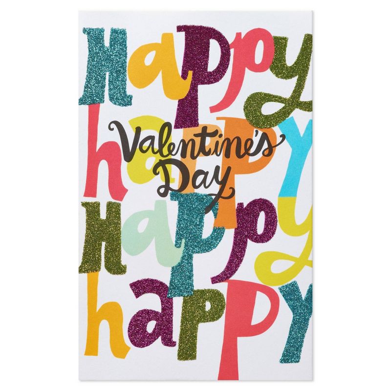 Colorful Happy Valentine's Day Card with Glitter