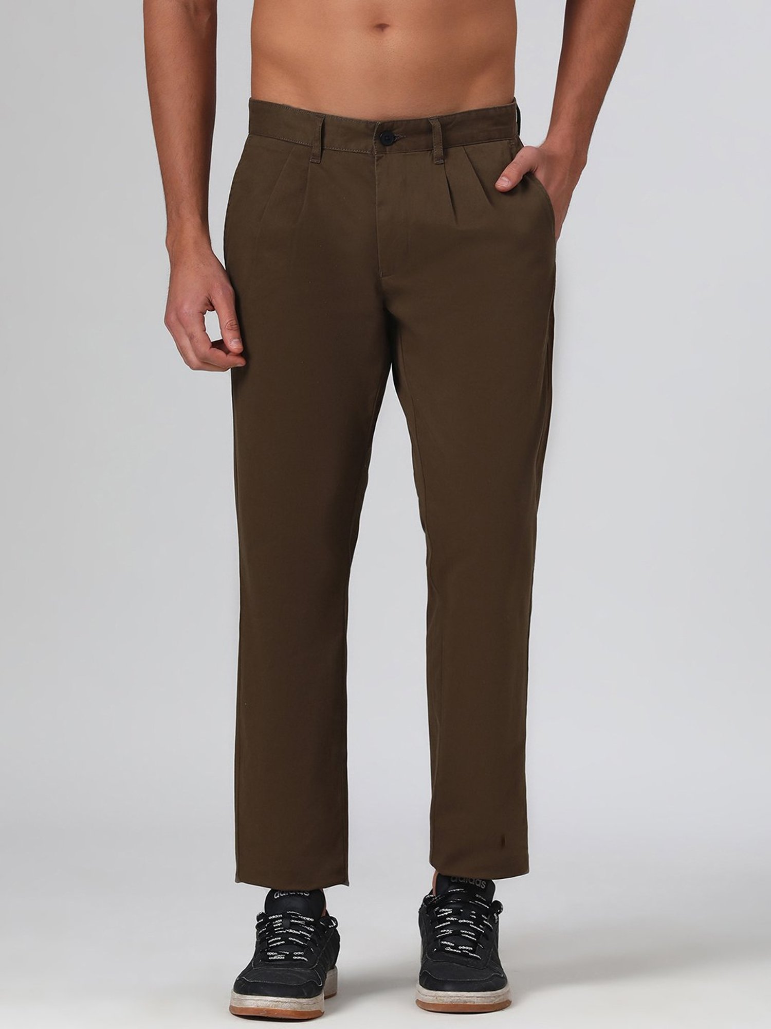 SUBTRACT Dark Olive Regular Fit Pleated Trousers