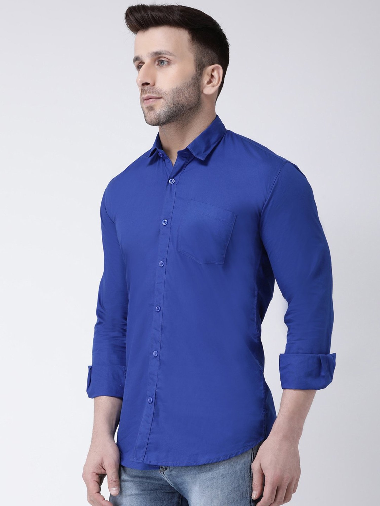 Hangup Plus Royal Blue Slim Fit Pure Cotton Shirt