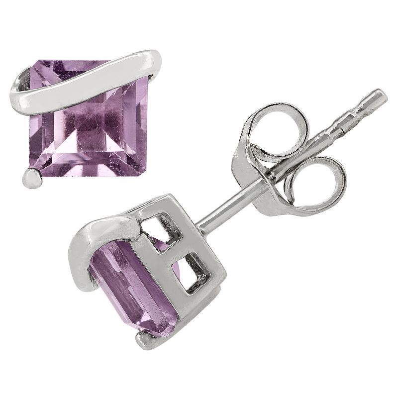 Princess-Cut Amethyst Stud Earrings in Sterling Silver