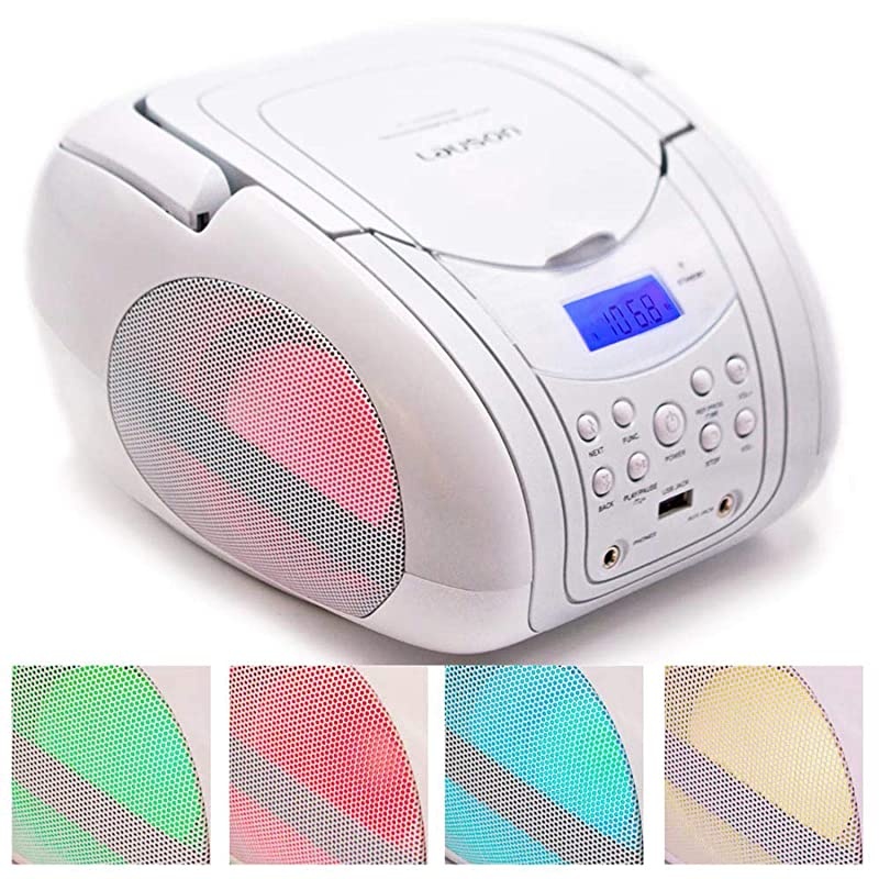 CP556 Boombox with Cd Player Mp3 | Portable Radio CDPlayer Stereo with USB | Cd Player for Kids | LED Light | Headphone Jack 35mm CDRadio White