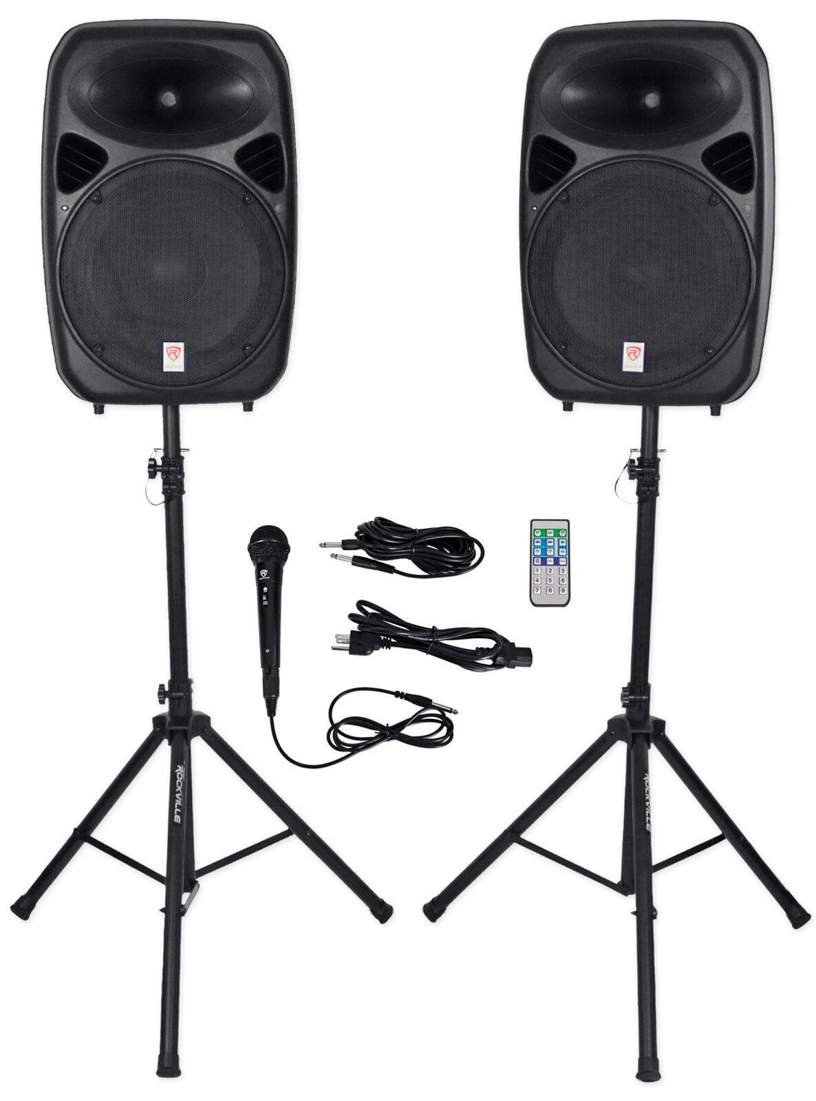 2 15" Bluetooth PA Church Speakers+Mic+Stands 4 Church Sound Systems