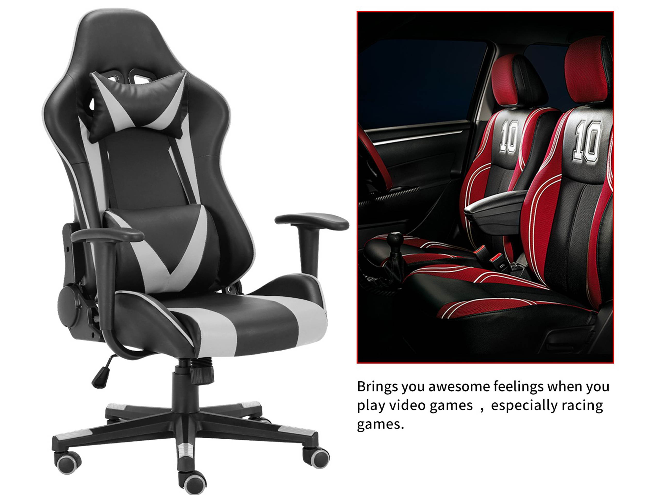 Home Office Racing Gaming Chair High Back Ergonomic Recliner Computer Chair, Height Adjustable Massage Gaming Chair With Neck Protection And Lumbar Support