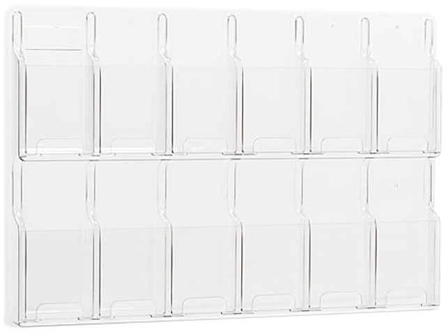 Safco Reveal Clear Literature Displays, 12 Compartments, 30 w x 2d x 20-1/2h, Clear
