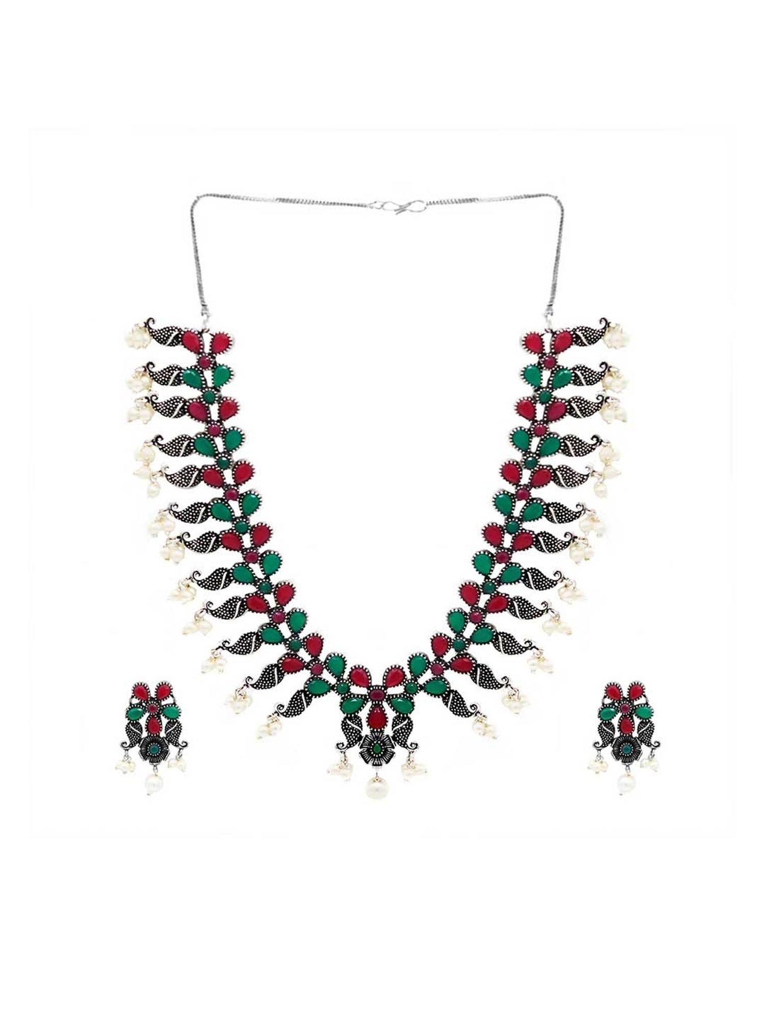 Teejh Ethnic Niranjana Multi Silver Oxidized Necklace Set for Women