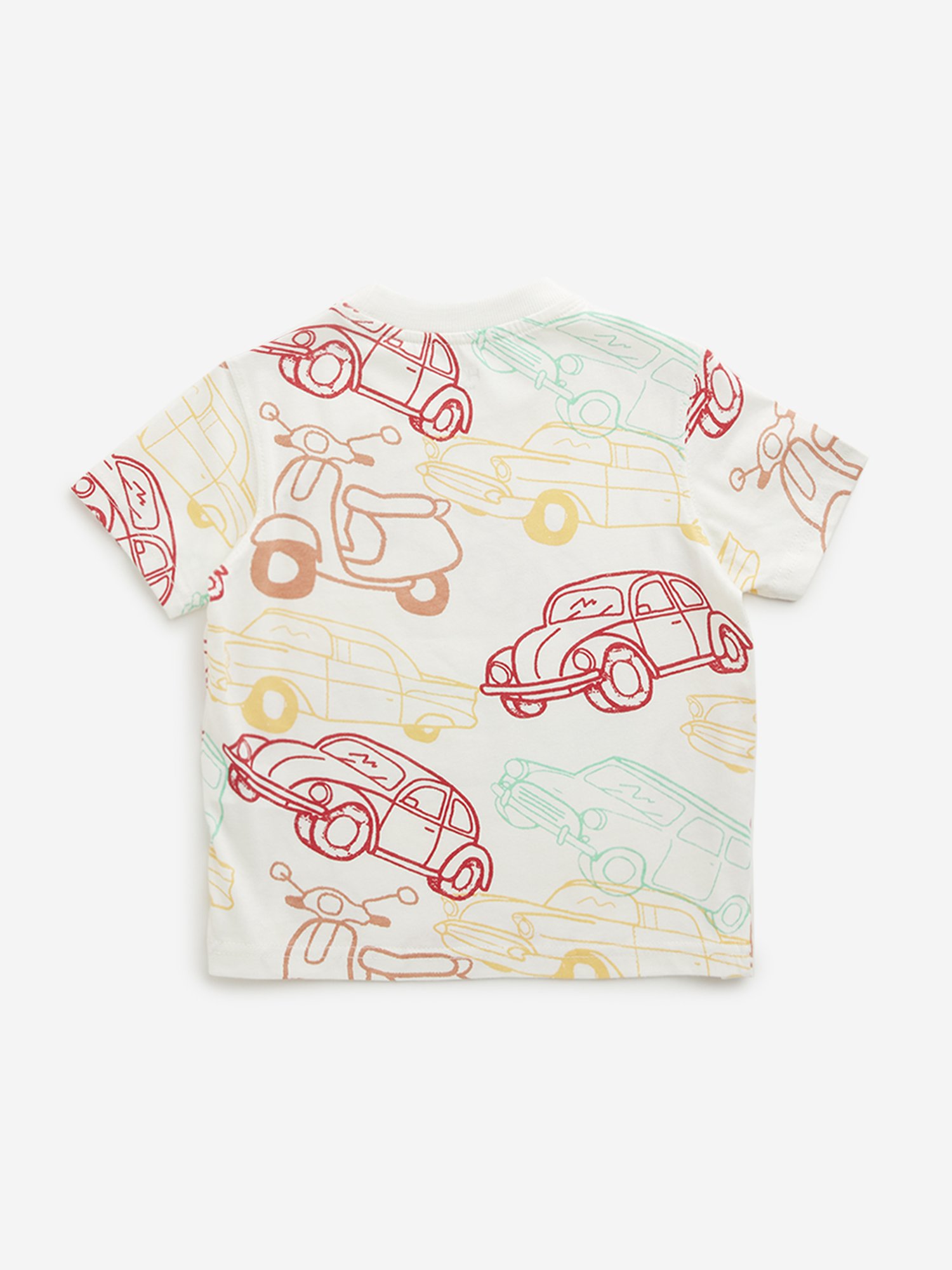 HOP Kids by Westside Off-White Car Printed T-Shirt