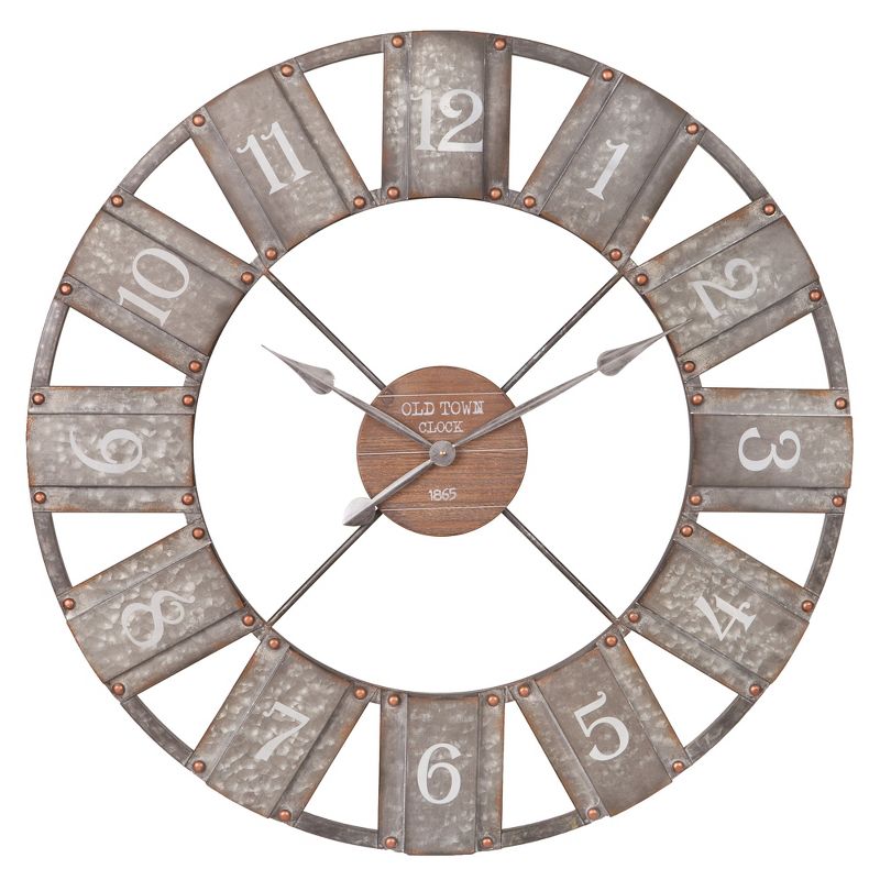36" Galvanized Metal and Wood Windmill Clock Silver - Patton Wall Decor