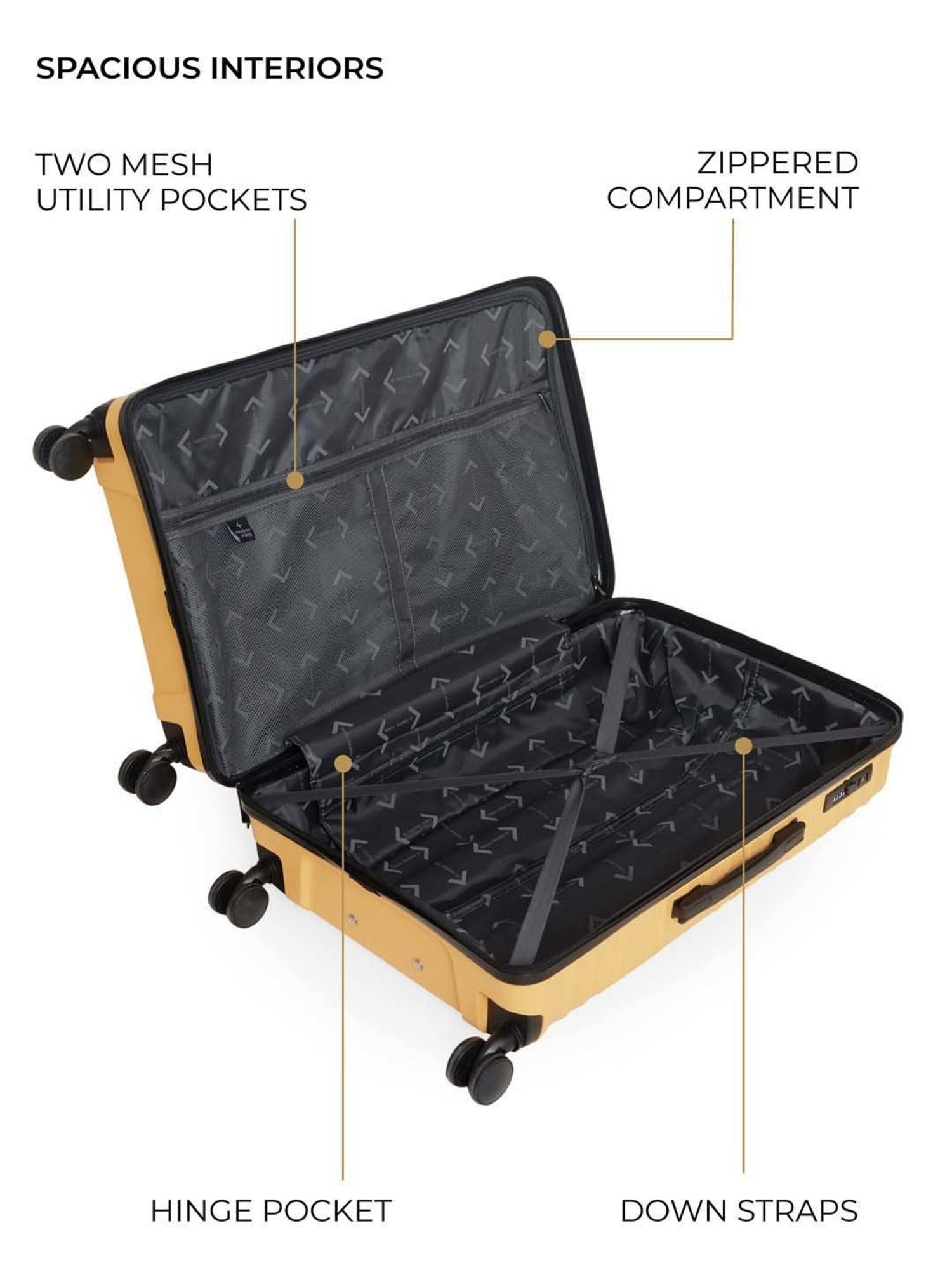 Nasher Miles Mumbai Hard-Sided Polypropylene Luggage Set of 3 Yellow Trolley Bags (55, 65 & 75 cm)