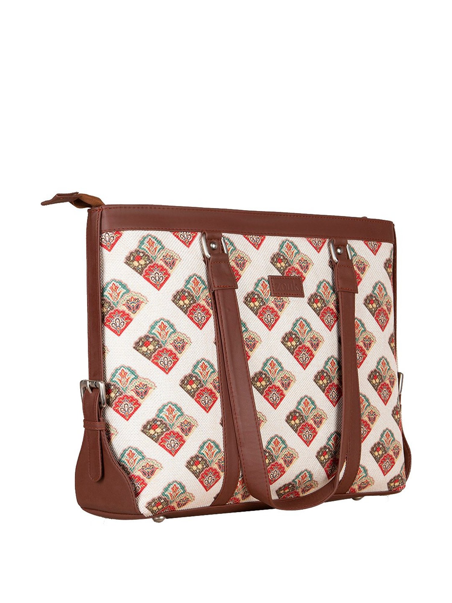 ZOUK White Printed Large Tote Handbag