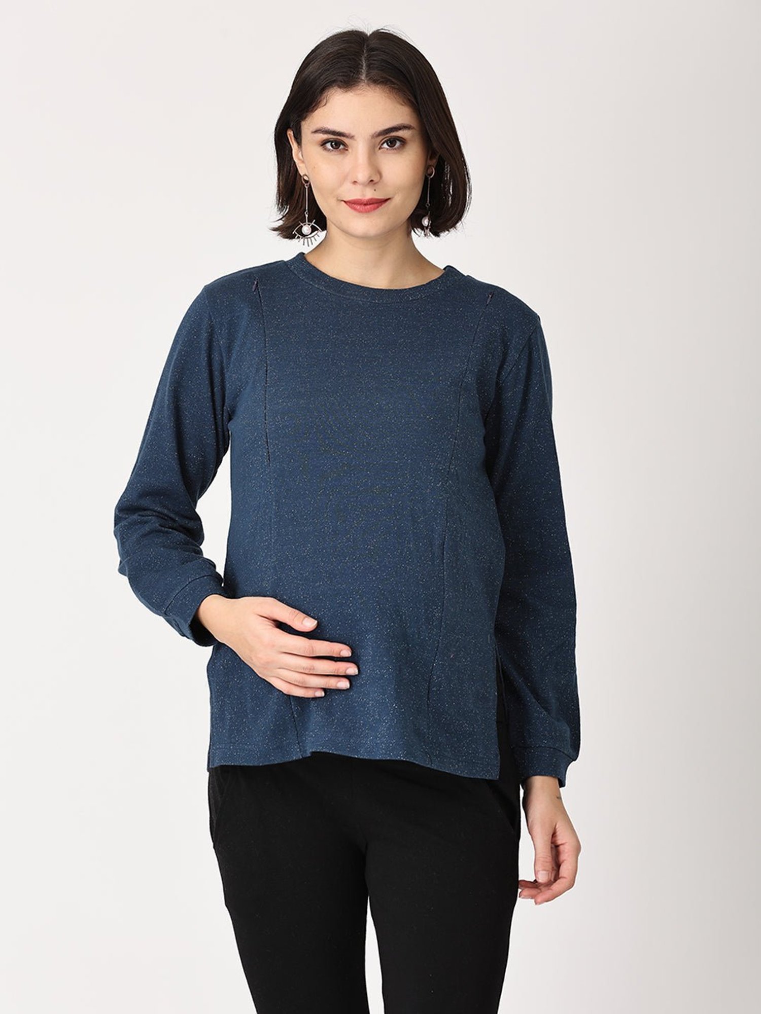 The Mom Store Blue & Black Maternity Pullover With Leggings
