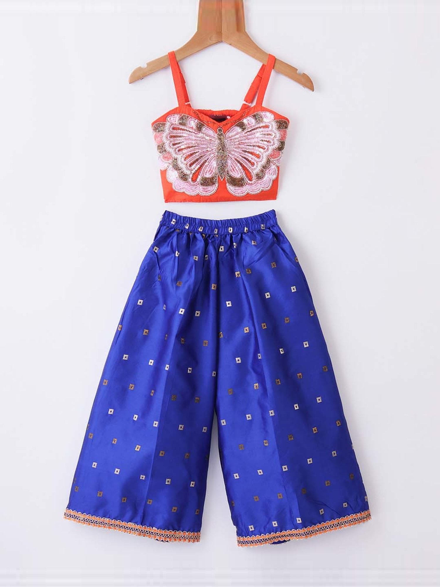 TWISHA Kids Orange & Blue Embroidered Top Set