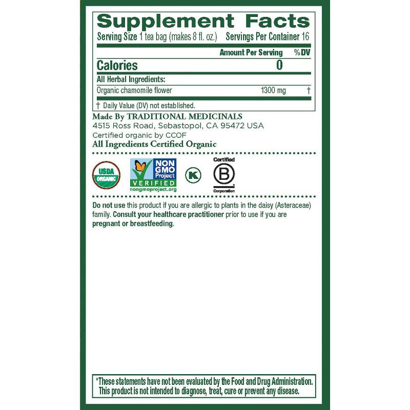 Traditional Medicinals Organic Chamomile Herbal Tea - 16ct