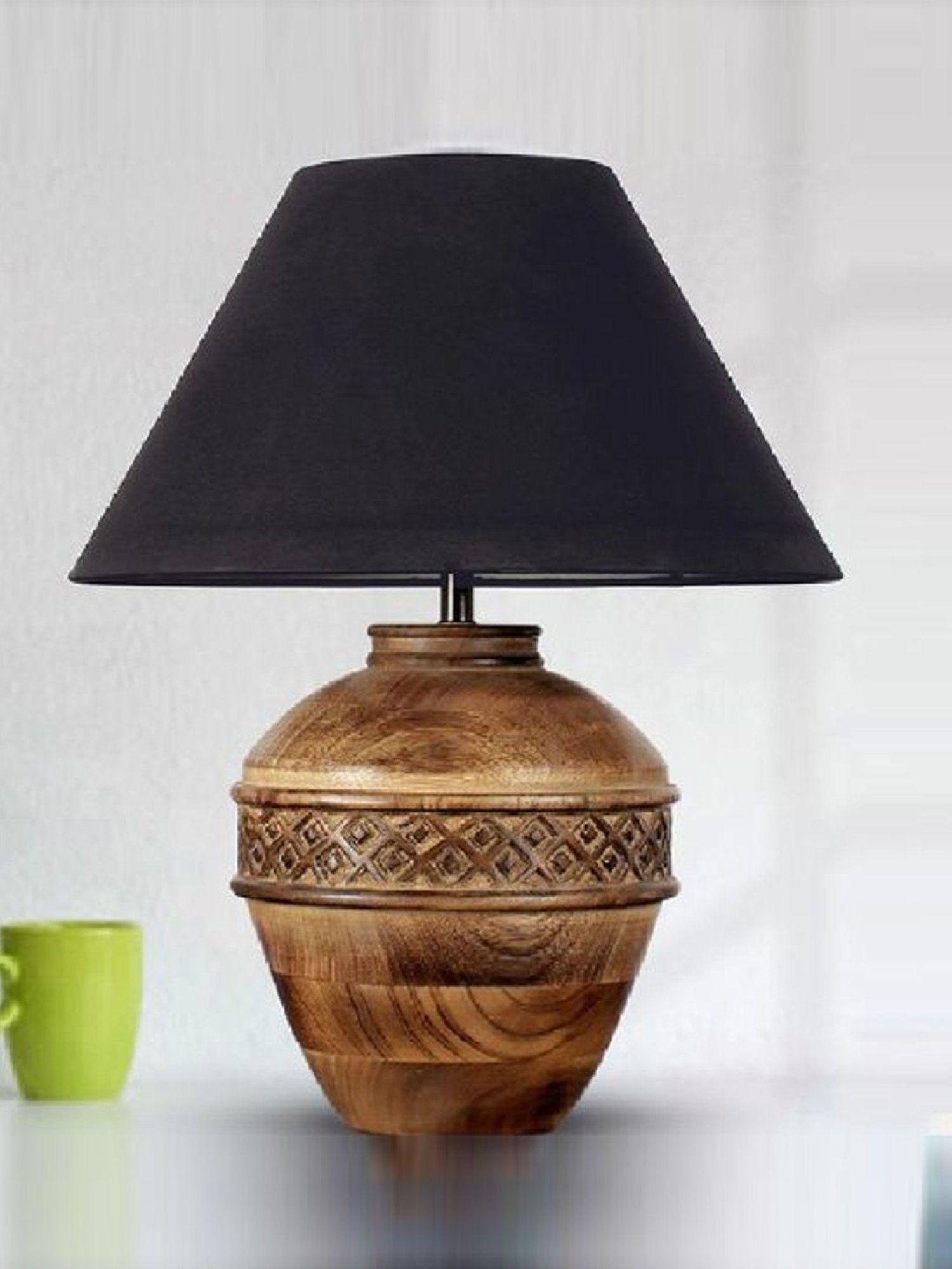 Kapoor Lamp Shades Brown & Black Wood Cromwell Large Carved Table Lamp