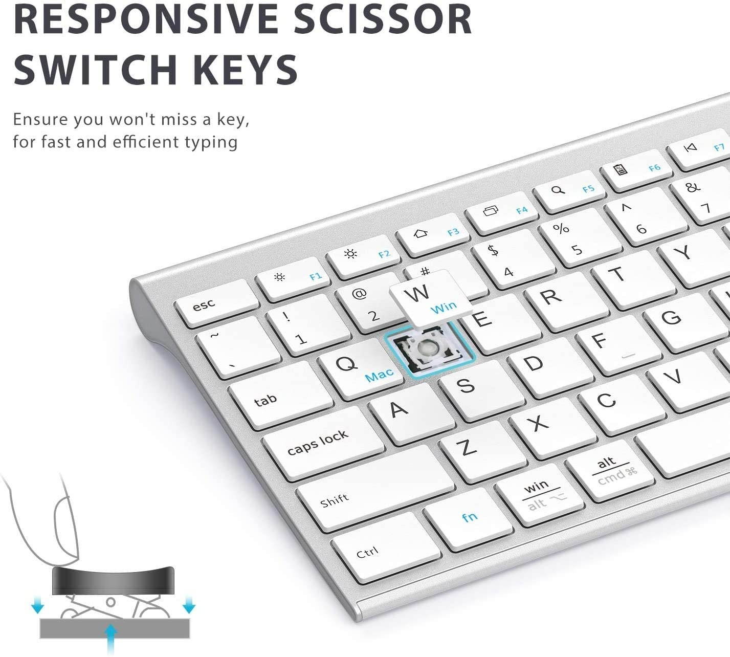 Bluetooth Keyboard, iClever DK03 Wireless Keyboard Multi-Device Keyboard, Dual Mode (Bluetooth 4.2 + 2.4G) Ultra-Slim Full-Size Keyboard for Mac, iPad, Apple, Android, Windows, Connect Up To 3 Devices