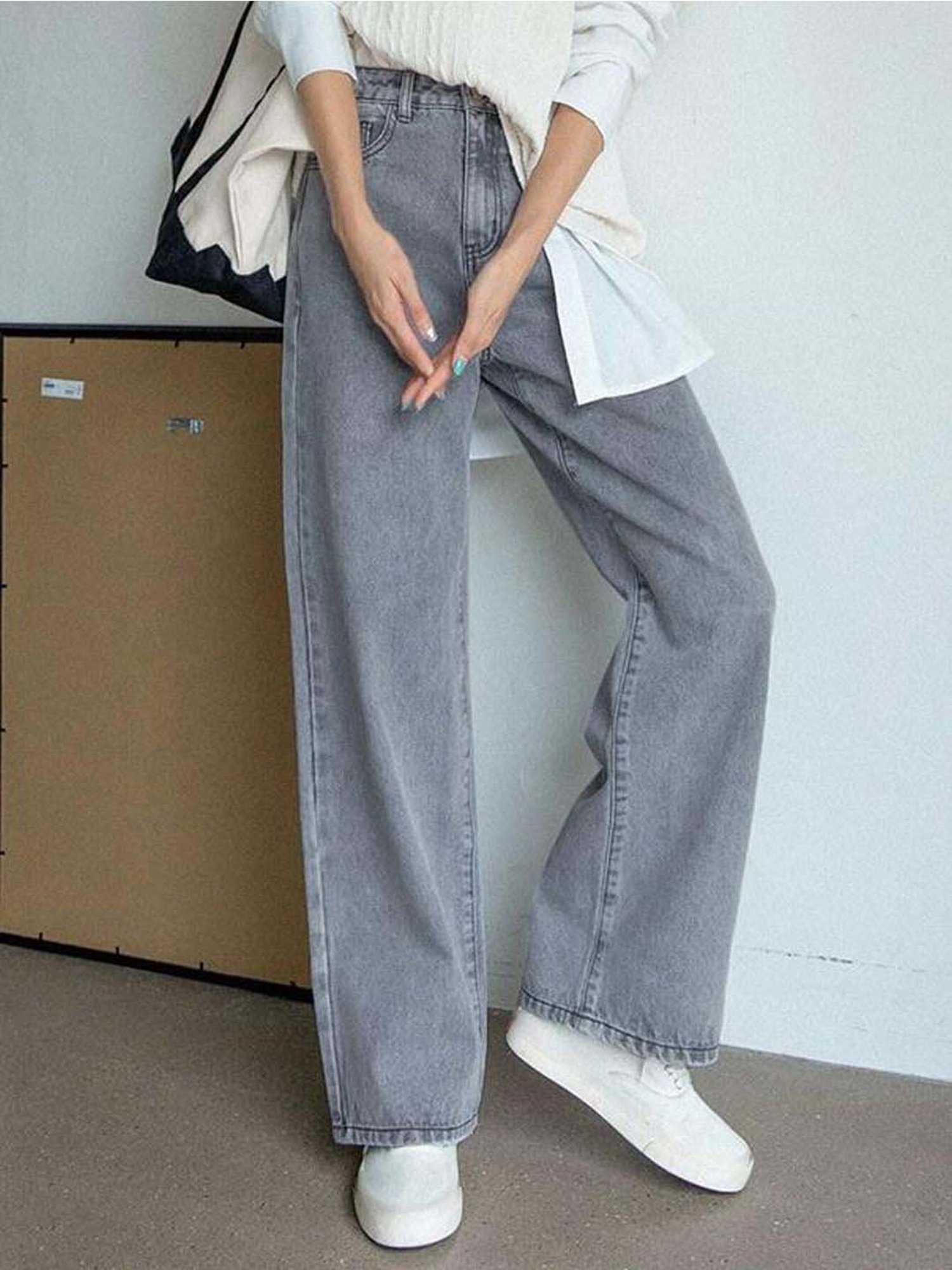 Kotty Grey High Rise Wide Leg Jeans