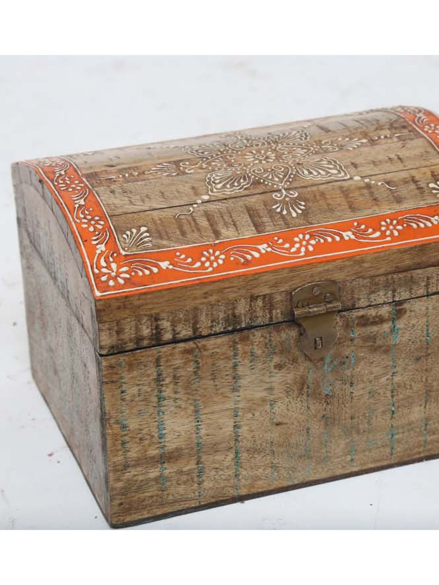 Artisans Rose Brown & Orange Mango Wood Jewellery Box - Set of 1