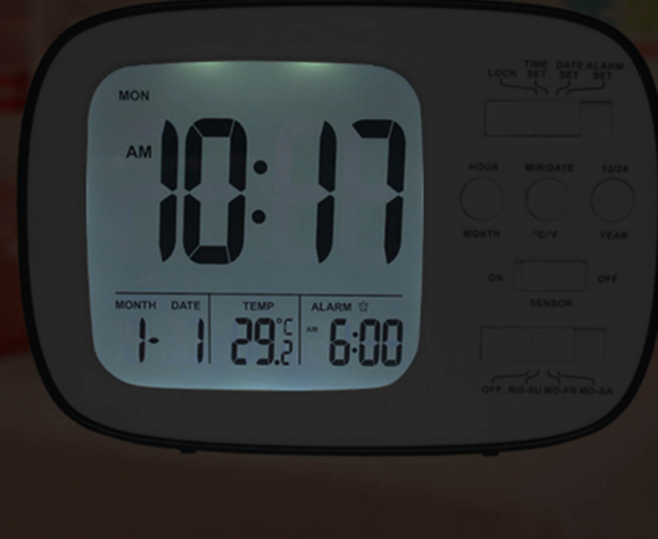 Select Mall 3-inch Multifunctional Alarm Clock LCD Electronic Clock Student Bedside Alarm Clock Photosensitive Alarm Clock Suitable for Children-Green