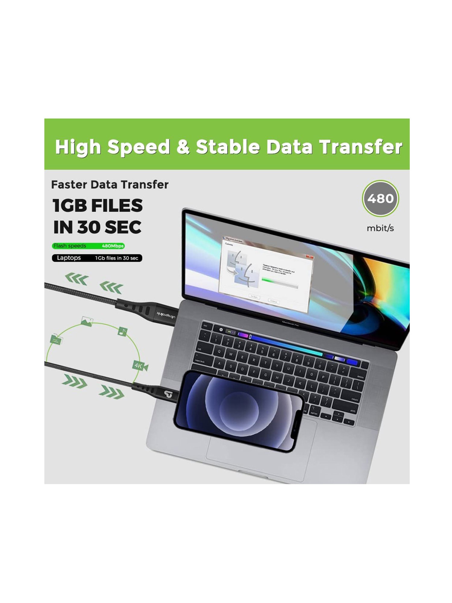 UltraProlink UL1068 Zoom 3A/15W USB-A Fast charging & Data Transfer 1.2m - Black