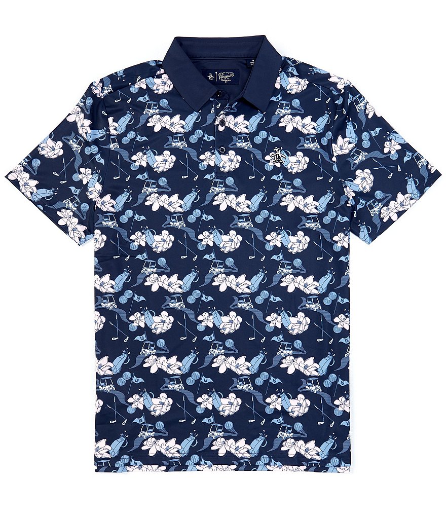 Original Penguin Golf Large Floral Print Short Sleeve Golf Polo Shirt