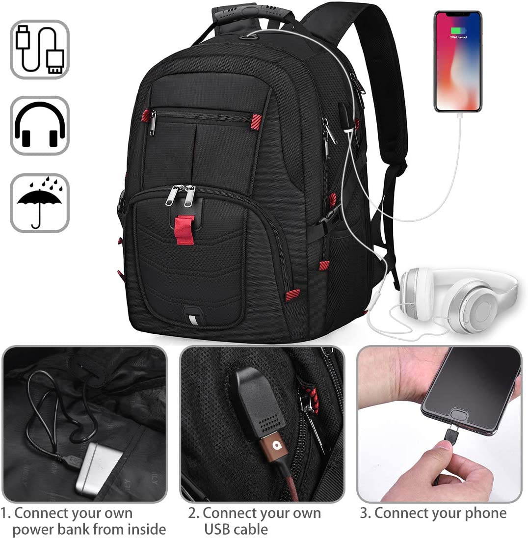 Laptop Backpack 17 Inch Waterproof Extra Large TSA Travel Backpack Anti Theft College School Business Mens Backpacks with USB Charging Port 17.3 Gaming Computer Backpack for Women Men Black 45L