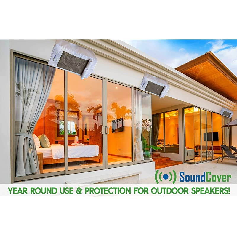 White Waterproof UV Protection Speaker Covers for Outdoor Speakers with Sound Option fit Polk Audio Atrium 5 Yamaha NSAW150 Herdio 55 Pyle 55 Speakers MAX Size H 104 X W 67 X D 83