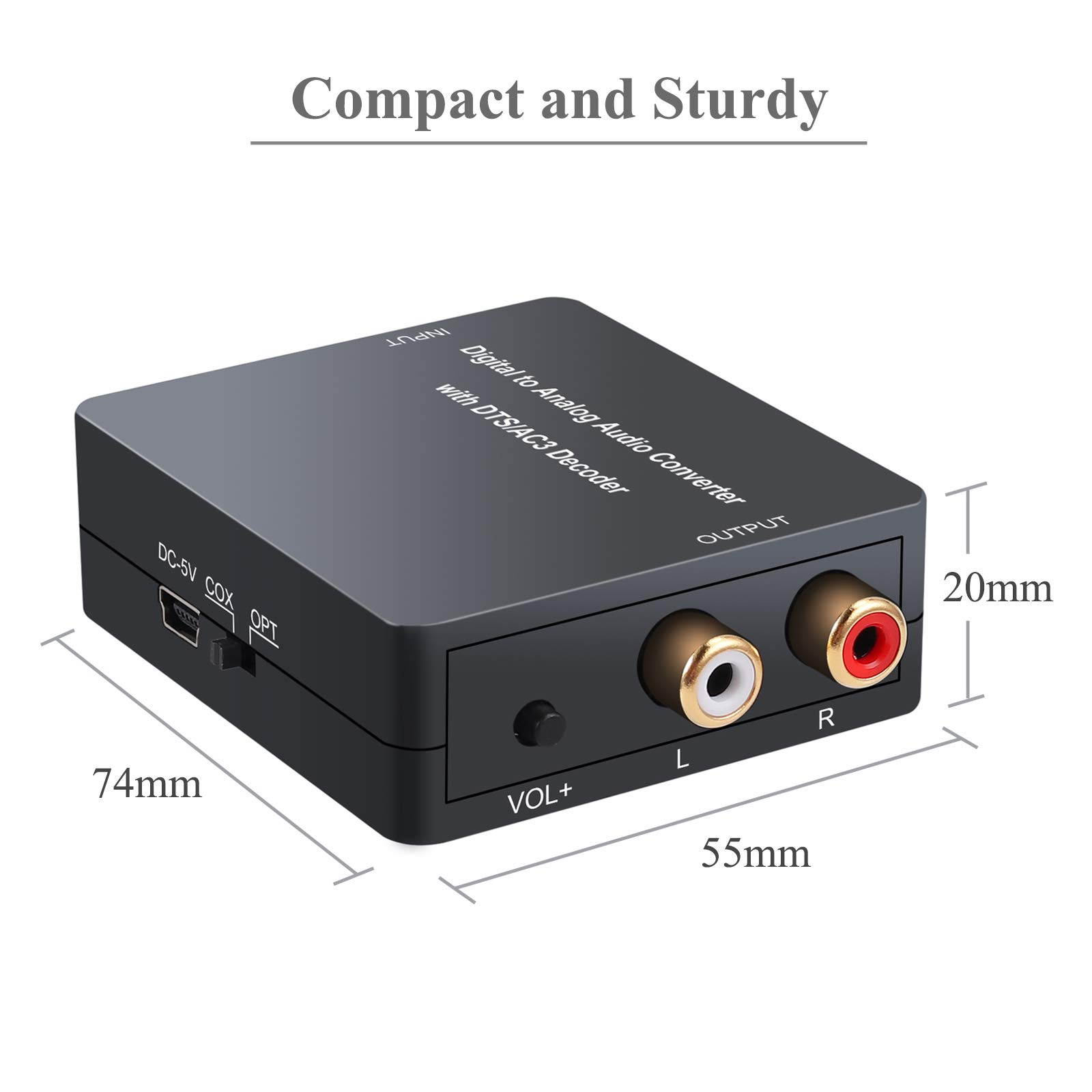 PROZOR Digital to Analog Audio Converter Support Dolby/DTS Decoder, Optical Out to RCA DAC Decoder, Optical to 3.5mm Converter, Optical/SPDIF/Toslink/Coaxial/DTS/PCM/5.1CH to 2CH Analog Stereo