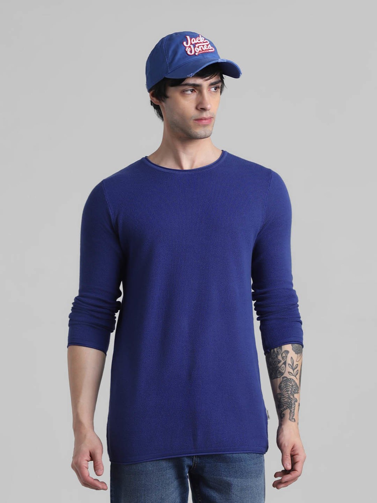 Jack & Jones Twilight Blue Cotton Regular Fit Sweater