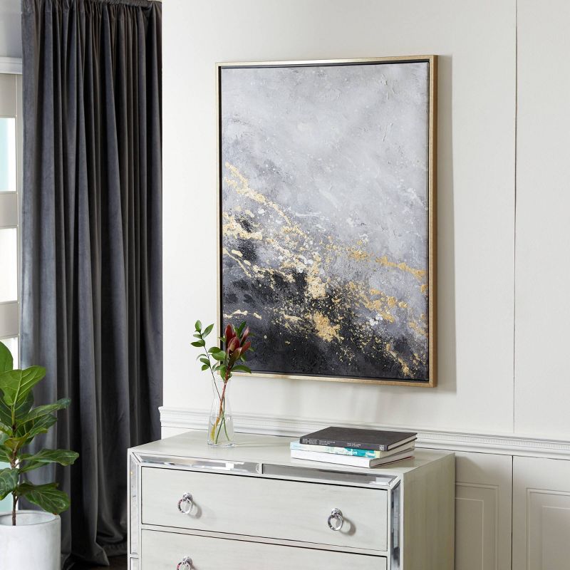 30" x 40" Rectangular Foil Abstract Corner Wall Art with Gold Wood Frame - CosmoLiving by Cosmopolitan