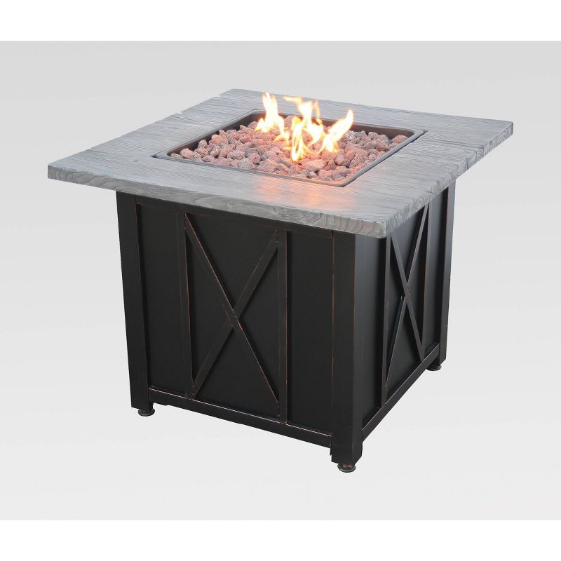 30" Outdoor Patio Gas Fire Pit with Wood Look Resin Mantel Gray - Endless Summer