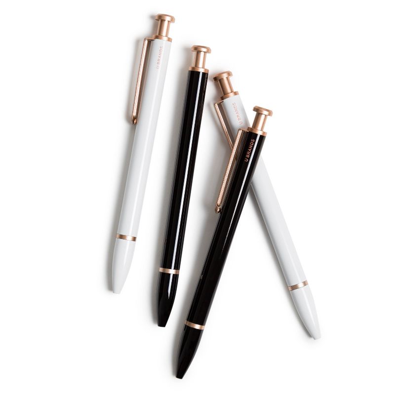 4pk Ballpoint Pens Monterey White-Black with Rose Gold Accents Black Ink - U Brands