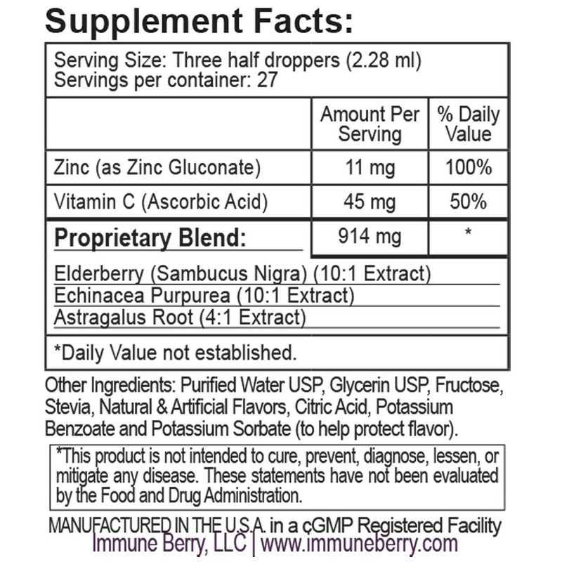 Immune Berry 900mg Elderberry Blend with 11mg Zinc, Vitamin C and Echinacea Liquid - Elderberry - 2 fl oz