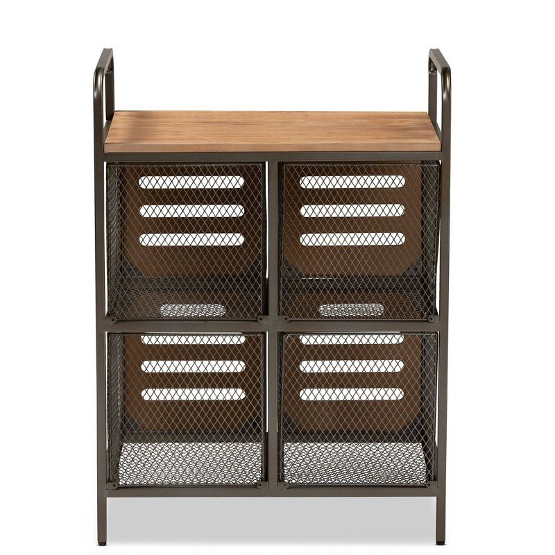 Aila Farmhouse Wood and Metal Kitchen Storage Cabinet Brown/Black - Baxton Studio