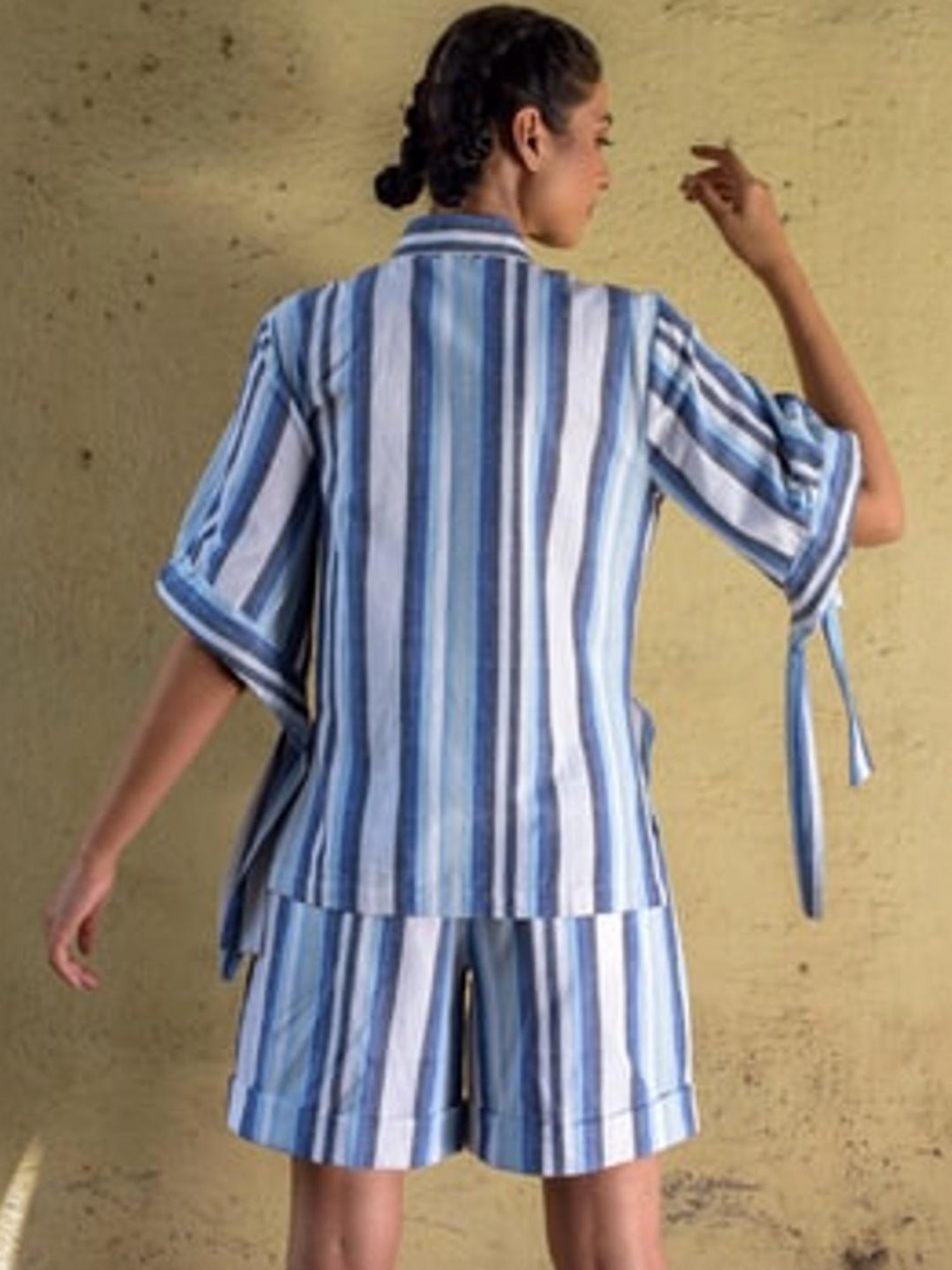 Anushe Pirani Blue & White Fika Knife Pleat Bermudas