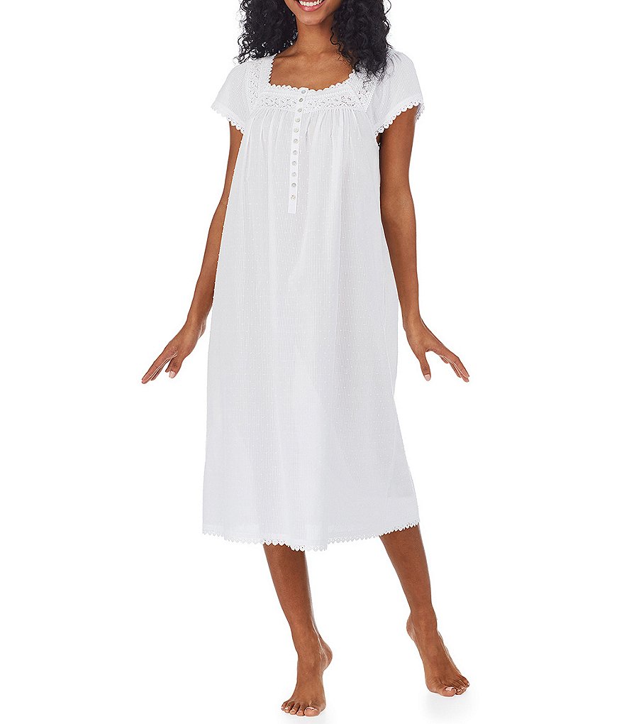 Eileen West Textured Sheer Stripe Waltz Nightgown