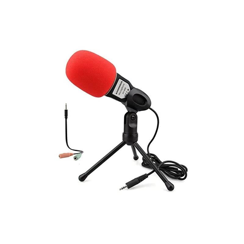 Condenser MicrophoneComputer Microphone 35MM Plug and Play Omnidirectional Mic with Desktop Stand for GamingYouTube VideoRecording PodcastStudiofor PCLaptopTabletPhone
