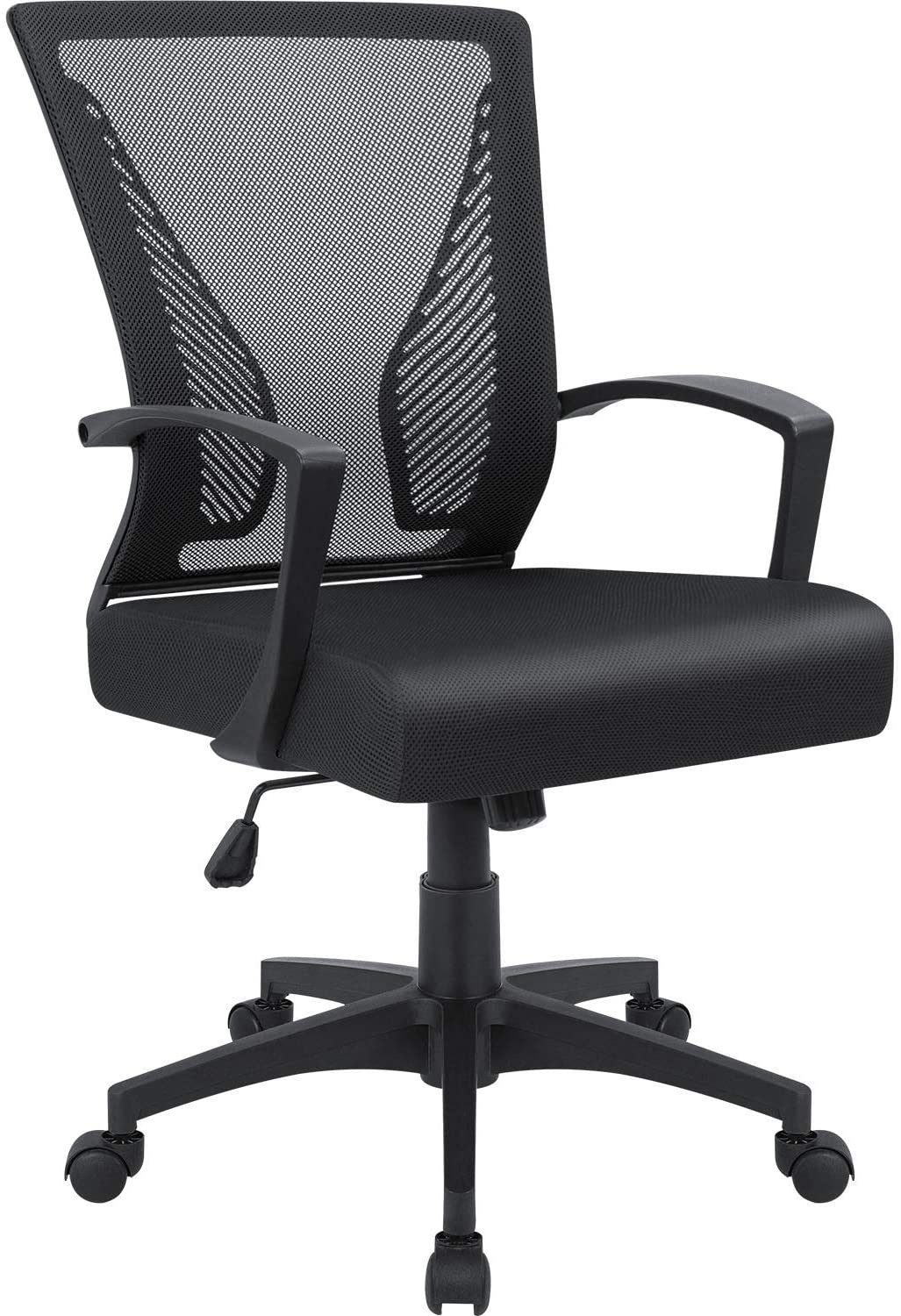 Office Mid Back Swivel Lumbar Support Desk, Computer Ergonomic Mesh Chair with Armrest (Black)