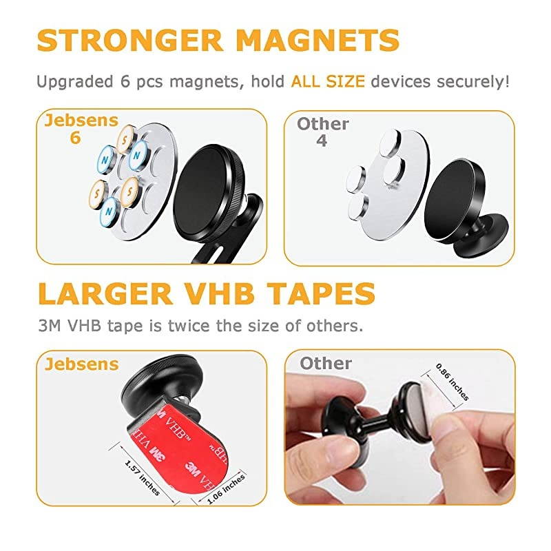 Magnetic Phone Car Mount  Universal Magnetic Car Phone Holder Metal Dashboard Cell Phone Stand Compatible with All Smart Phones Black