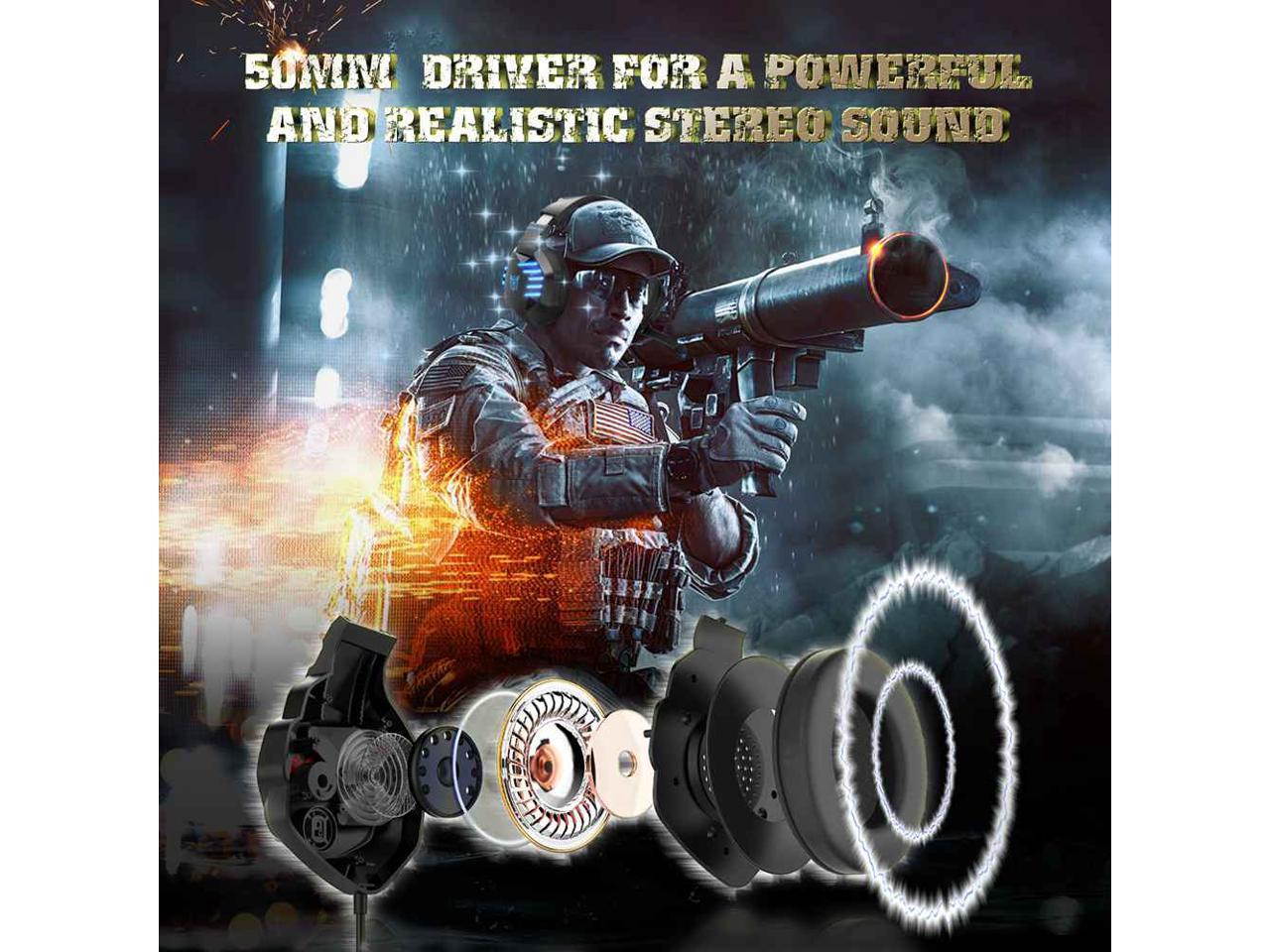 ONIKUMA K17 Over-Ear Noise Reduction Gaming Headphones,HD Stereo LED Light 3.5mm Audio+USB Port with Plugable Mic &ndash; Blue