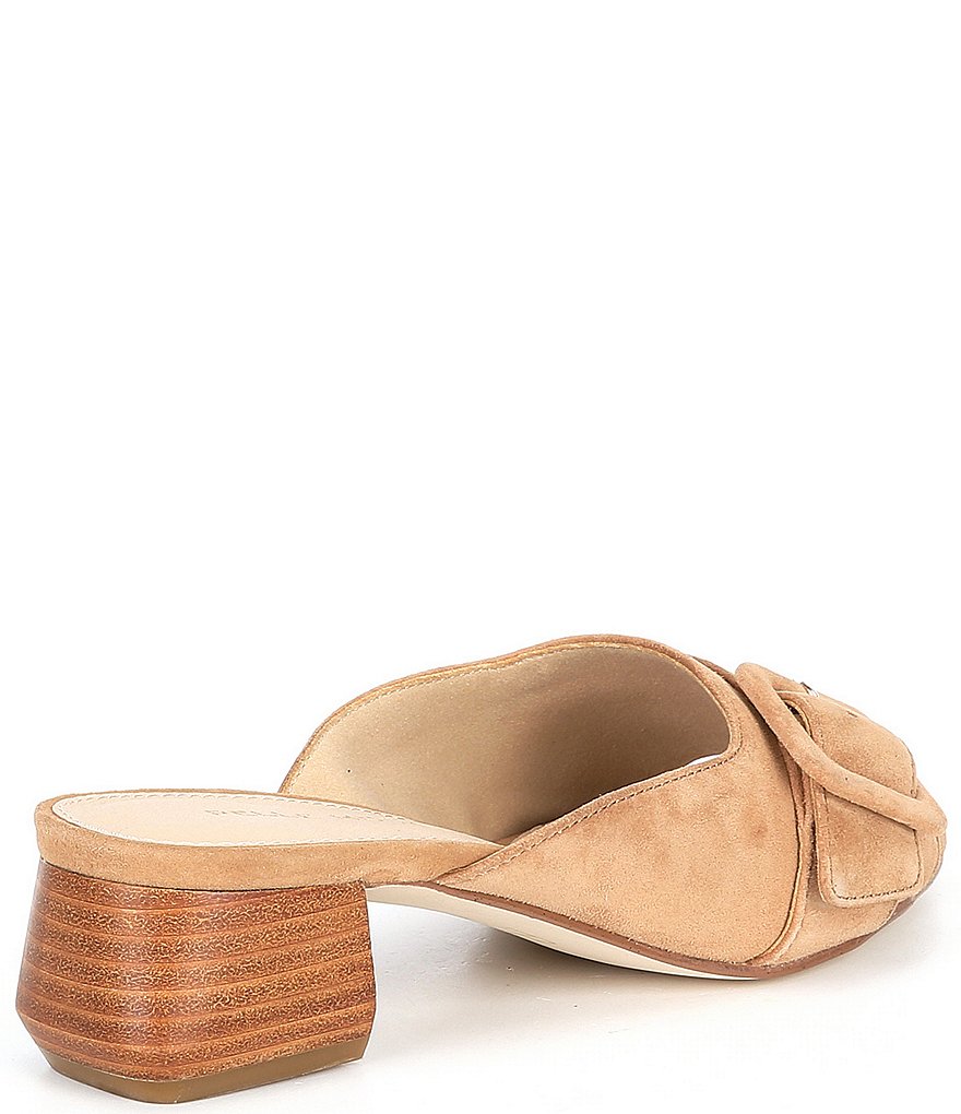 Pelle Moda Tala Suede Buckle Block Heel Mules