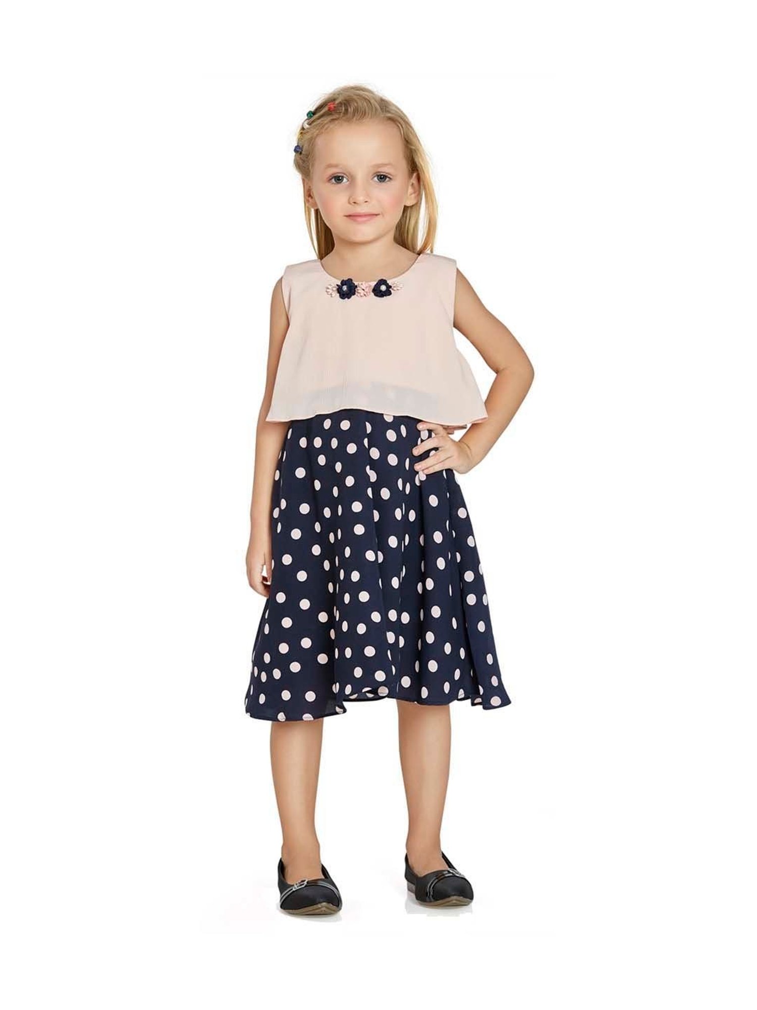Peppermint Kids Peach & Navy Printed Dress