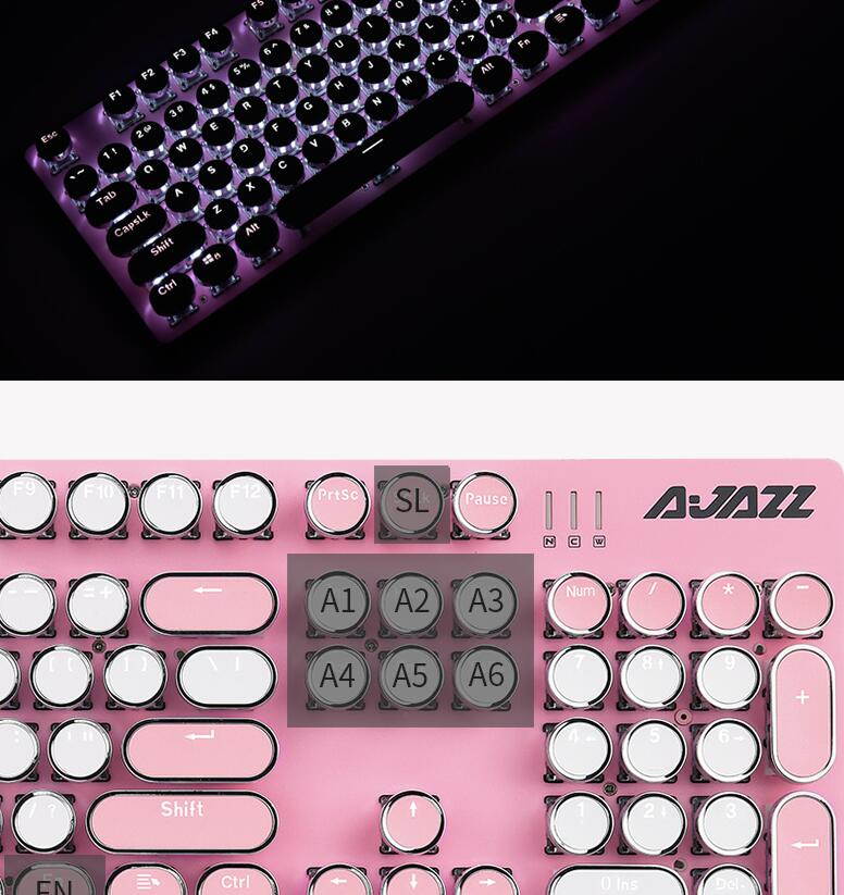 A-jazz Ergonomic Design,Cool Exterior USB Wired N-key Rollover Blue Switch Mechanical Gaming Keyboard And 2400DPI Mouse Combo For Office And Game - WhitePinkVersion