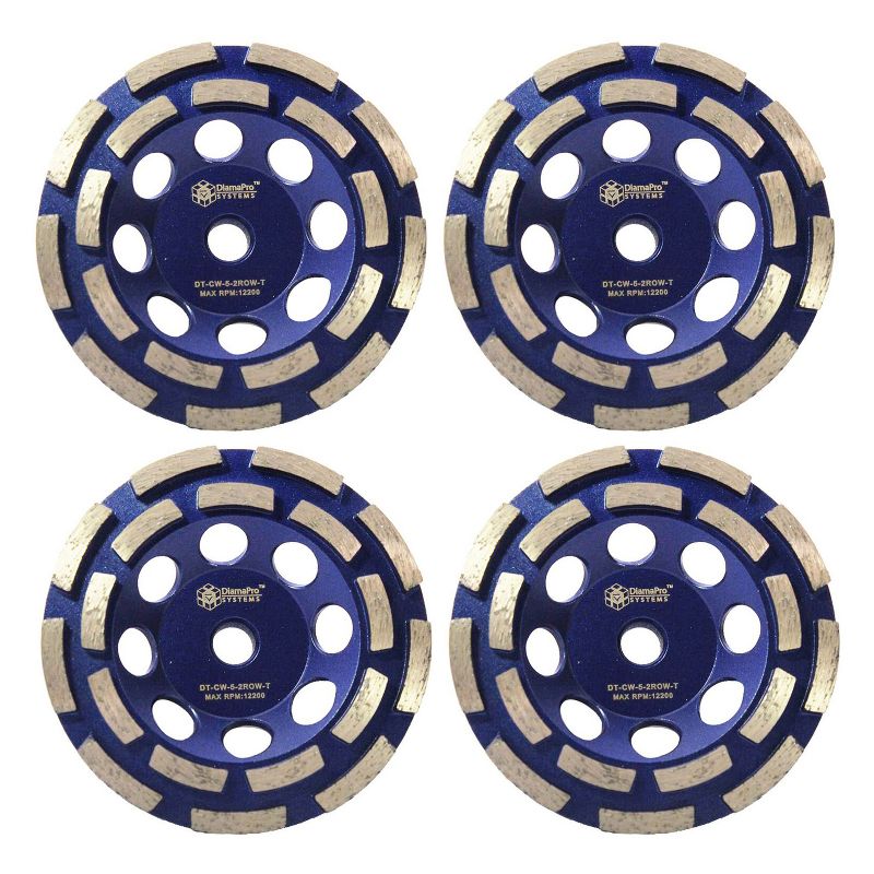 DiamaPro Systems DT-CW-5-2ROW-T Threaded 5 Inch Double Row Diamond Abrasive Concrete Grinding Cup Wheel Tool for Drains, and Preparation (2 Pack)