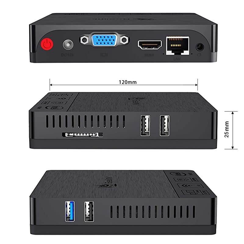 Mini PC  T4,Windows 10 Intel Atom X5-Z8500 Quad Core Ultra-Quiet Mini Computer,4GB DDR/64GB eMMC,HDMI&DP Port,4K@30Hz HD,2.4G+5G WiFi,Support Auto Power On, PXE Boot, WOL