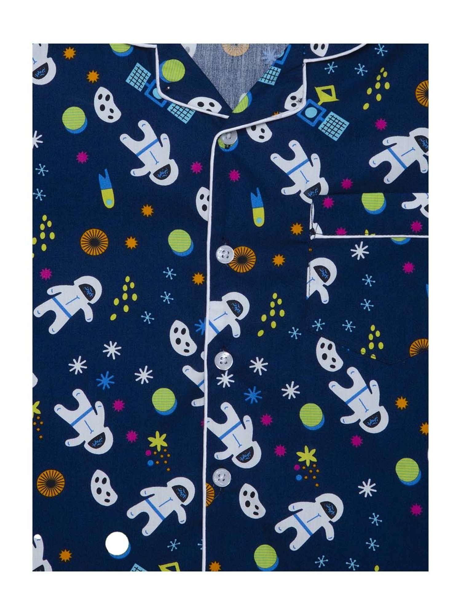 Fluffalump Boys Multicolor Cotton Printed Nightwear Top & Pants Set